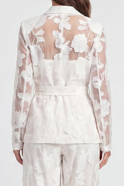 Notched Lapel 2 Piece Floral Ivory Women's Suits