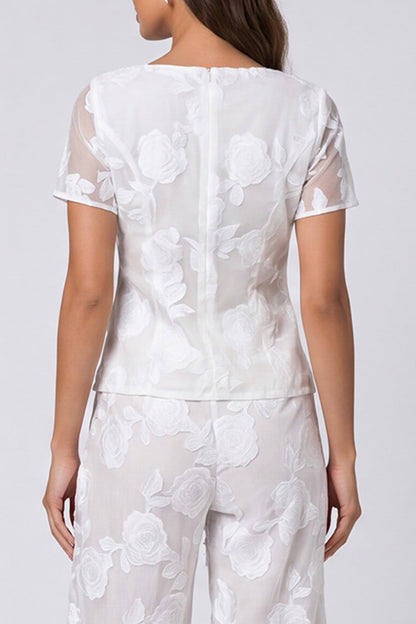 Square Neck 2 Piece Ivory Floral Women's Suits