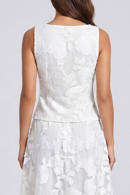 Ivory Floral Square Neck Single Breasted A Line 2-piece Work Dress